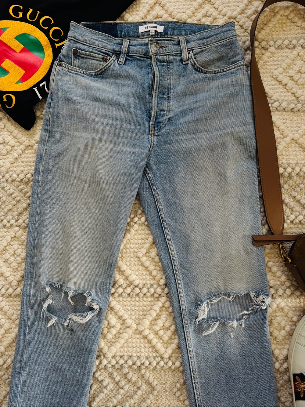 RE/DONE  90S High Rise Distressed Ankle Jeans